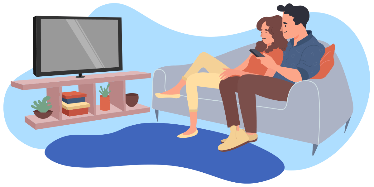 couple watching tv illustration